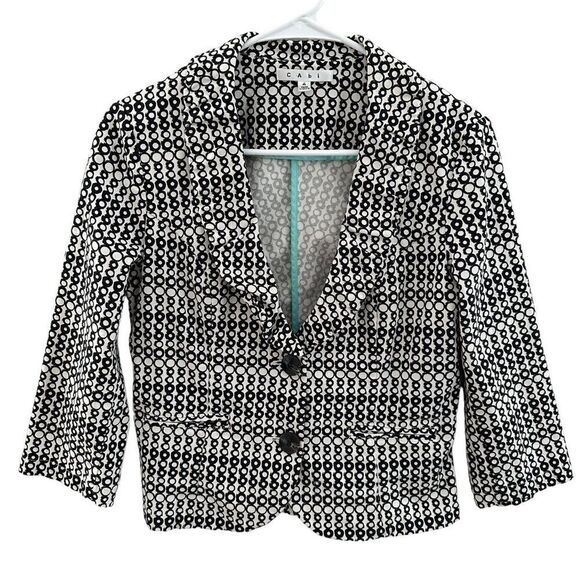 Cabi Du Jour Blazer Geometric Circle Print 3/4‎ Sleeve Black White 298 Women’s 4 - Picture 1 of 7